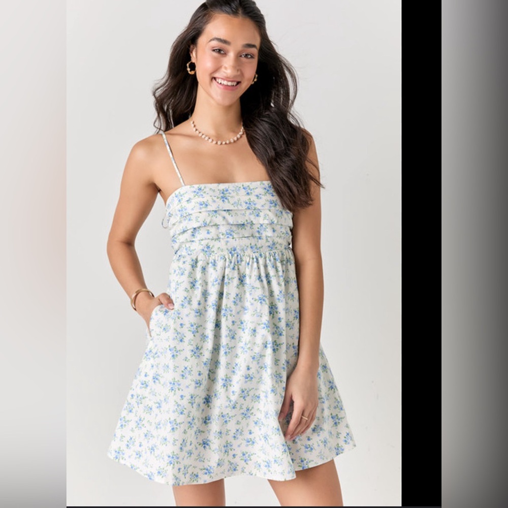 Bobbie pleated floral mini dress